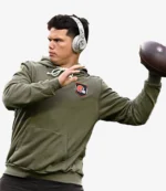 Dillon Gabriel 2025 Salute to Service Nike Cleveland Browns Olive Green Sideline Fleece Pullover Hoodie For Unisex