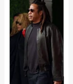 Jay-Z F1 Grand Prix Of Las Vegas Black Collarless Bomber Leather Jacket For Unisex