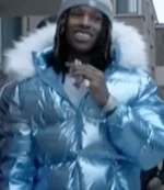 King Von Blue Hooded Puffer Jacket For Unisex