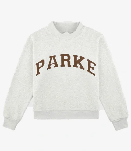 Parke Texas Varsity Mockneck Fleece Sweatshirt in Grey