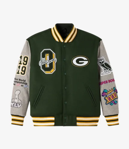 Unisex 2025 Green Bay Packers OVO Wool Varsity Jacket in Green & Grey