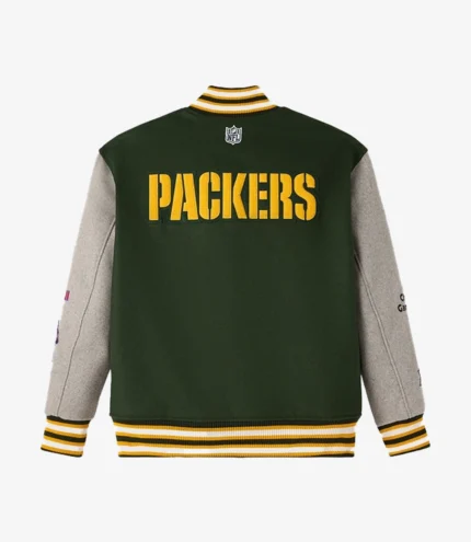 2025 Green Bay Packers OVO Wool Varsity Jacket in Green & Grey