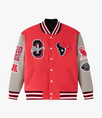 Unisex 2025 Houston Texans OVO Wool Varsity Jacket in Red & Grey