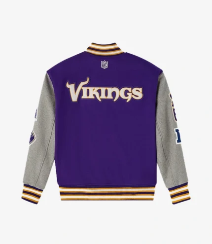 2025 Minnesota Vikings OVO Wool Varsity Jacket in Purple & Grey