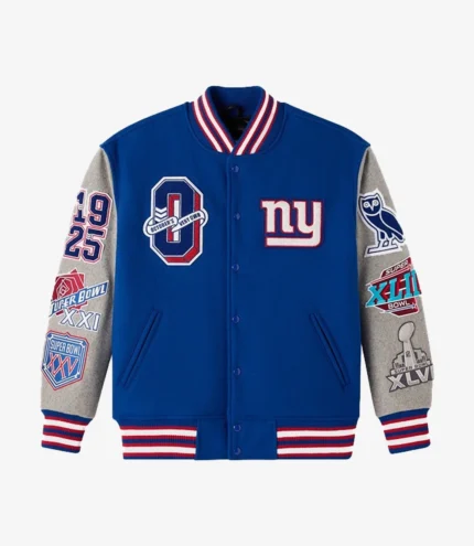 Unisex 2025 New York Giants OVO Wool Varsity Jacket in Blue & Grey