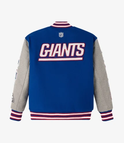 2025 New York Giants OVO Wool Varsity Jacket in Blue & Grey