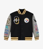 Unisex 2025 Pittsburgh Steelers OVO Wool Varsity Jacket in Black & Grey