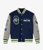 Unisex 2025 Seattle Seahawks OVO Wool Varsity Jacket in Navy & Grey