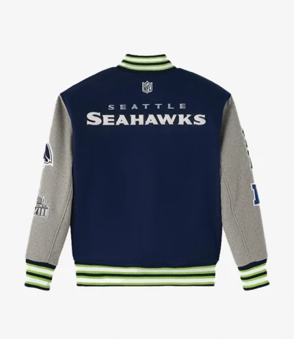2025 Seattle Seahawks OVO Wool Varsity Jacket in Navy & Grey