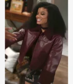 Unisex Ambyr Michelle TV Series Beyond the Gates 2025 Eva Thomas Maroon Leather Sherpa Jacket