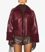 Ambyr Michelle TV Series Beyond the Gates 2025 Eva Thomas Maroon Leather Sherpa Jacket