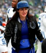 Unisex Carlie Irsay-Gordon Indianapolis Colts Black Satin Bomber Jacket