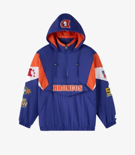 Unisex Denver Broncos OVO 2025 STARTER Half-Zip Pullover Hooded Jacket