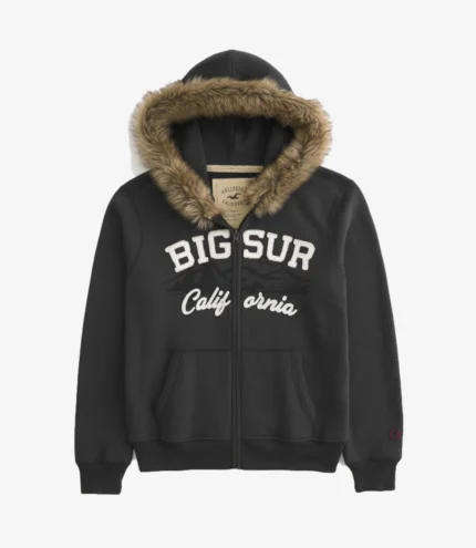 Unisex Faux Fur Trim Zip-Up Big Sur Graphic Hoodie