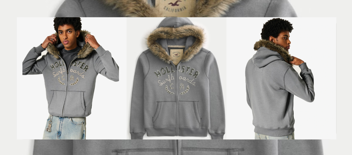 Faux Fur Trim Zip-Up Logo Graphic Hoodie banner