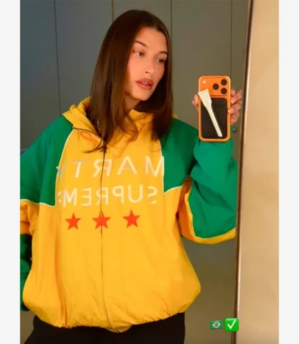 Unisex Hailey Bieber Marty Supreme Brazil Yellow & Green Full-Zip Hooded Jacket