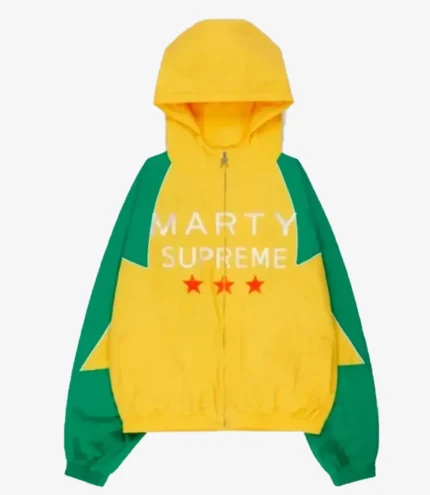 Hailey Bieber Marty Supreme Brazil Yellow & Green Full-Zip Hooded Jacket