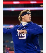 Unisex Jaxson Dart New England Patriots 2025 Sideline Nike Royal Blue Fleece Pullover Hoodie