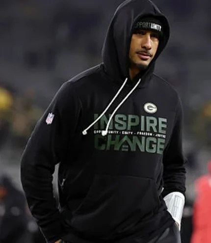 Unisex Jordan Love Green Bay Packers 2025 Inspire Change Opportunity Equity Freedom Justice Nike Sideline Pullover Black Hoodie