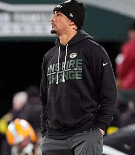 Jordan Love Green Bay Packers 2025 Inspire Change Opportunity Equity Freedom Justice Nike Sideline Pullover Black Hoodie