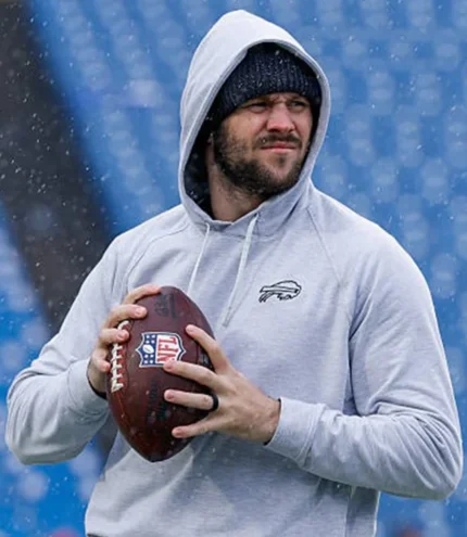 Men & Women Josh Allen Buffalo Bills Pre-Game Warmup Grey Fleece Pullover Hoodie