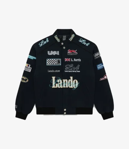 Unisex Lando Norris LN4 Racing Navy Blue Bomber Jacket