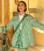 Unisex Lily Collins Emily in Paris Season 5 Emily Cooper Green Striped Blazer Jacket