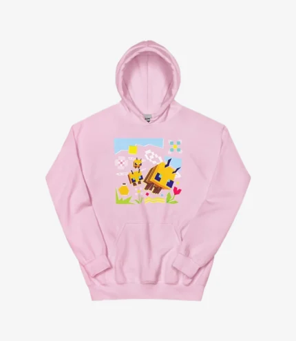 Unisex Minecraft Bee Adult Pink Pullover Hoodie