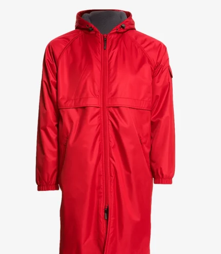 NYC 2025 Milly Alcock Red Hooded Coat