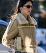 New York City Street Style Kendall Jenner Beige Suede Leather Jacket