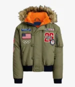 Olympic Milano Cortina 2026 Team USA Green Fur Bomber Jacket For Unisex
