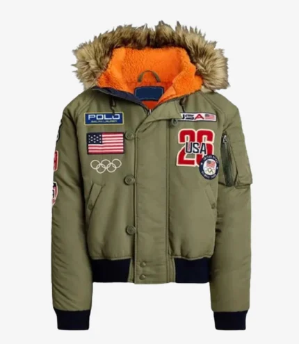 Olympic Milano Cortina 2026 Team USA Green Fur Bomber Jacket For Unisex