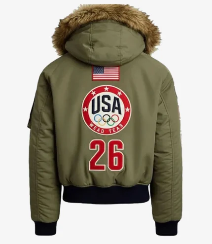 Olympic Milano Cortina 2026 Team USA Green Fur Bomber Jacket