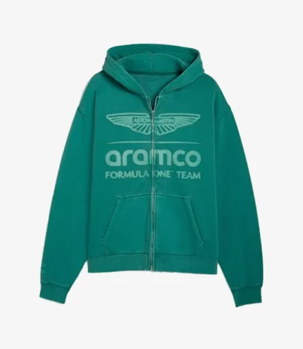 PUMA x Aston Martin Aramco F1 Team Green Zip-Up Hoodie in Fleece