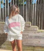 Unisex Papaya Orange Varsity Sunkissed Embroidered Mockneck Sweatshirt