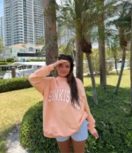 Papaya Orange Varsity Sunkissed Embroidered Mockneck Sweatshirt