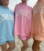 Papaya Orange Varsity Sunkissed Embroidered Mockneck Sweatshirt For Unisex