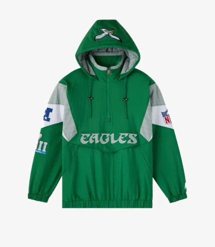 Unisex Philadelphia Eagles OVO 2025 STARTER Half-Zip Pullover Hooded Jacket