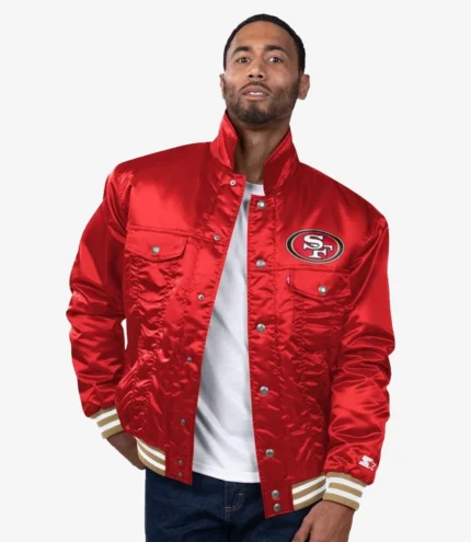 Unisex San Francisco 49ers Levi’s x Starter Satin Full-Snap Trucker Red Jacket
