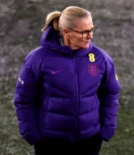 Unisex Sarina Wiegman England Lionesses Women’s International Friendly Nike Hood Puffer Jacket Purple