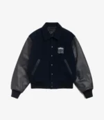 Unisex Stussy King Navy Blue & Black Varsity Jacket