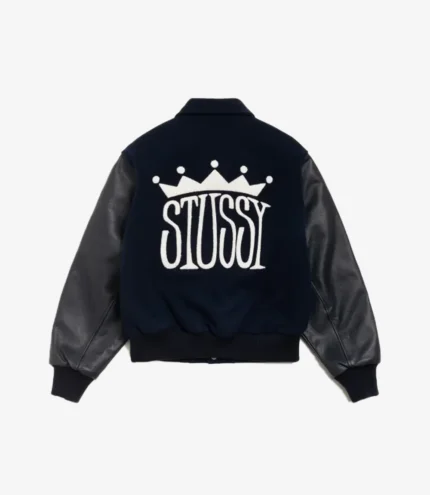 Stussy King Navy Blue & Black Varsity Jacket