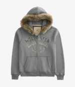 Unisex Stylish Faux Fur Trim Hoodie with Logo Graphic