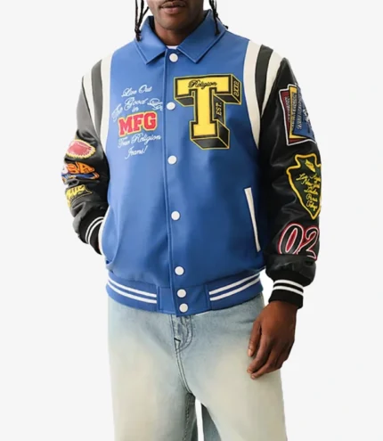 The Rolling Loud Festival Rapper Derrick Milano Blue and Black Varsity Leather Jacket