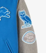 2025 Detroit Lions OVO Wool Varsity Jacket in Blue & Grey For Unisex