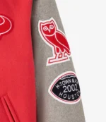 2025 Houston Texans OVO Wool Varsity Jacket in Red & Grey For Unisex