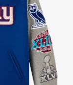 2025 New York Giants OVO Wool Varsity Jacket in Blue & Grey For Unisex
