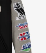 2025 Pittsburgh Steelers OVO Wool Varsity Jacket in Black & Grey For Unisex