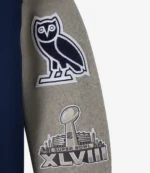 2025 Seattle Seahawks OVO Wool Varsity Jacket in Navy & Grey For Unisex