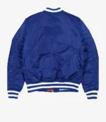 Spike Lee Emirates Cup Semifinals 2025 Knicks Chest Logo, Orange Pull-Tab MA-1 Sleeve Pocket Royal Blue Satin Bomber Jacket For Unisex